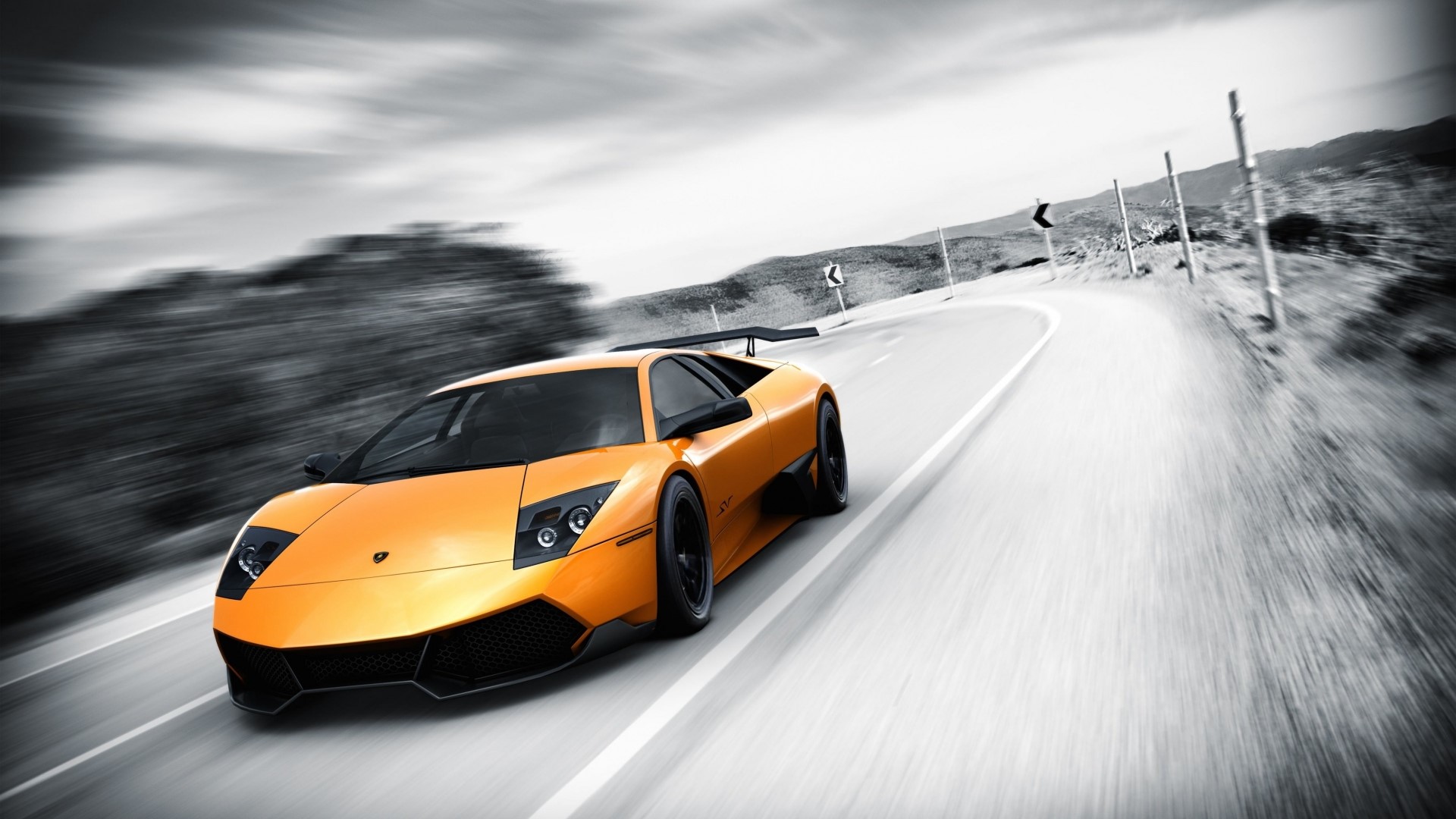 Orange Lamborghini Murcielago Lp670 on a Winding Road HD Wallpaper