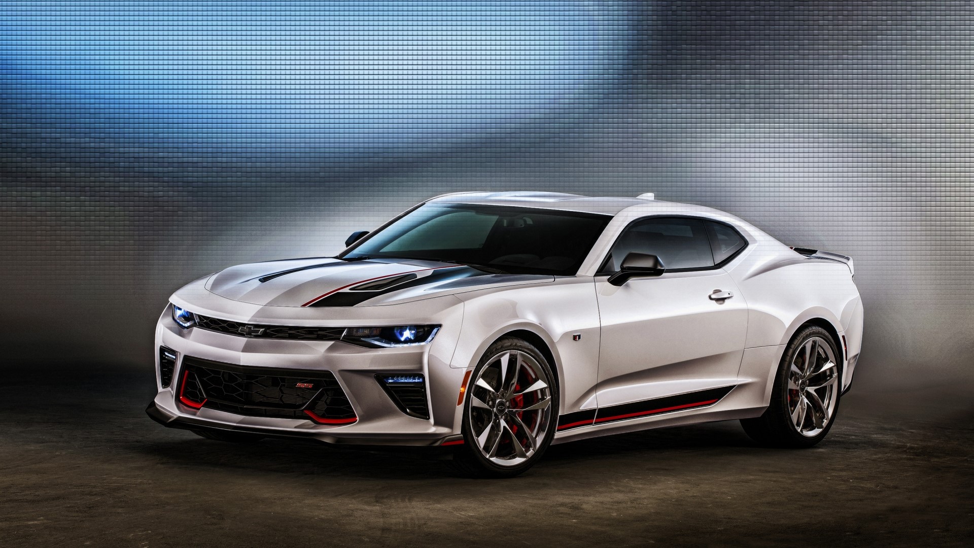 White 2016 Chevrolet Camaro SS with red accents HD Wallpaper
