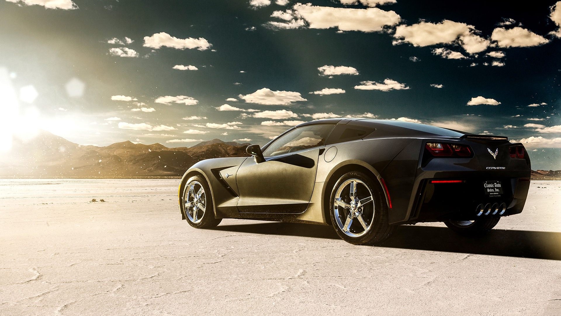 Chevrolet Corvette C7 on a salt flat HD Wallpaper