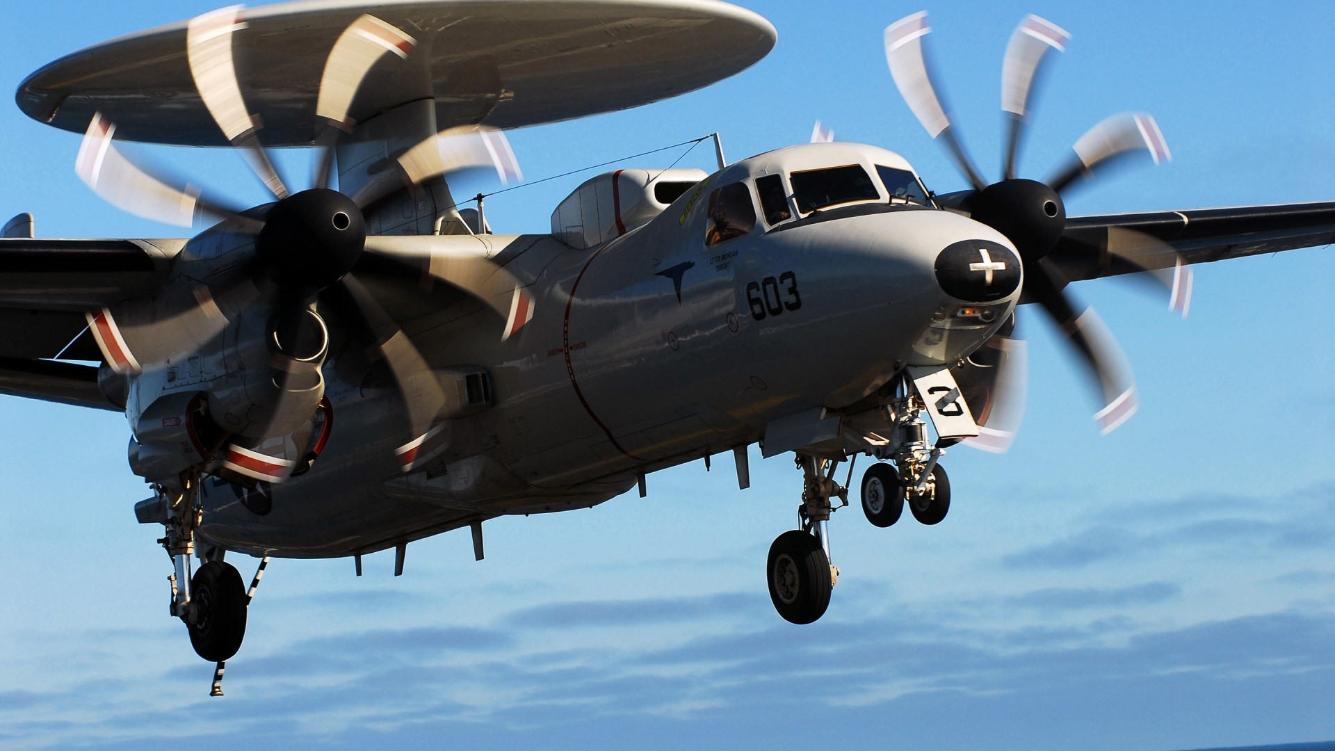 Northrop Grumman E-2 Hawkeye military aircraft in flight HD Wallpaper
