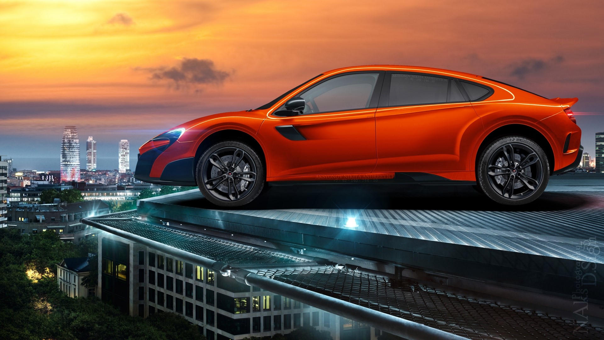 Orange McLaren SUV concept on rooftop HD Wallpaper