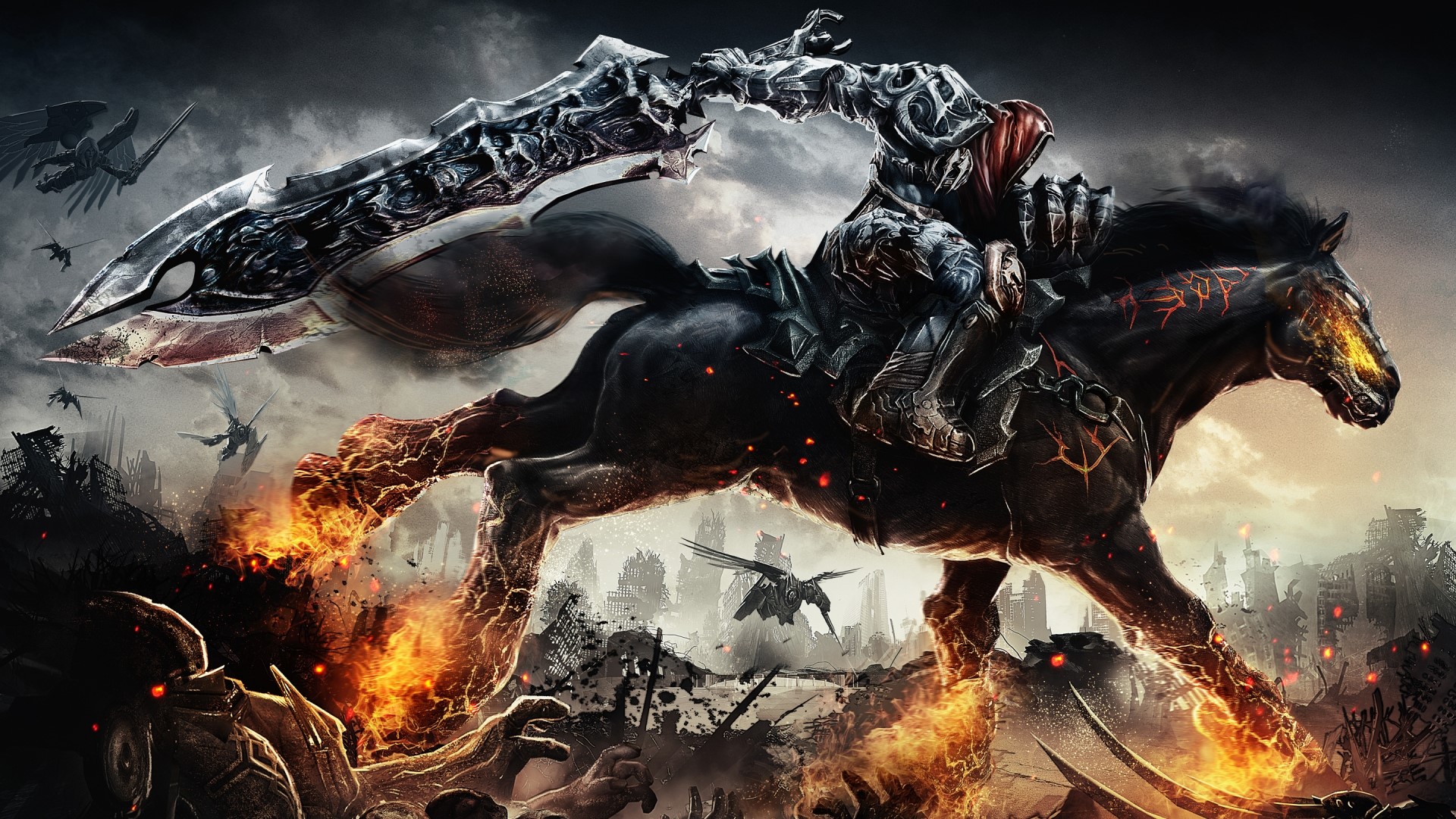 War from Darksiders riding a fiery horse HD Wallpaper