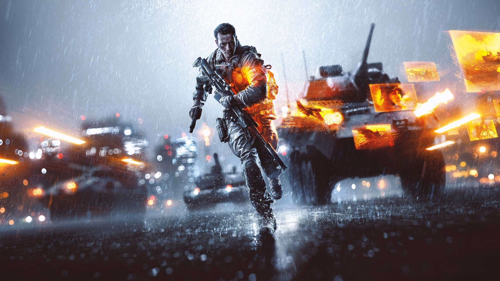 Soldier running in Battlefield 4 during a rainy battle HD Wallpaper