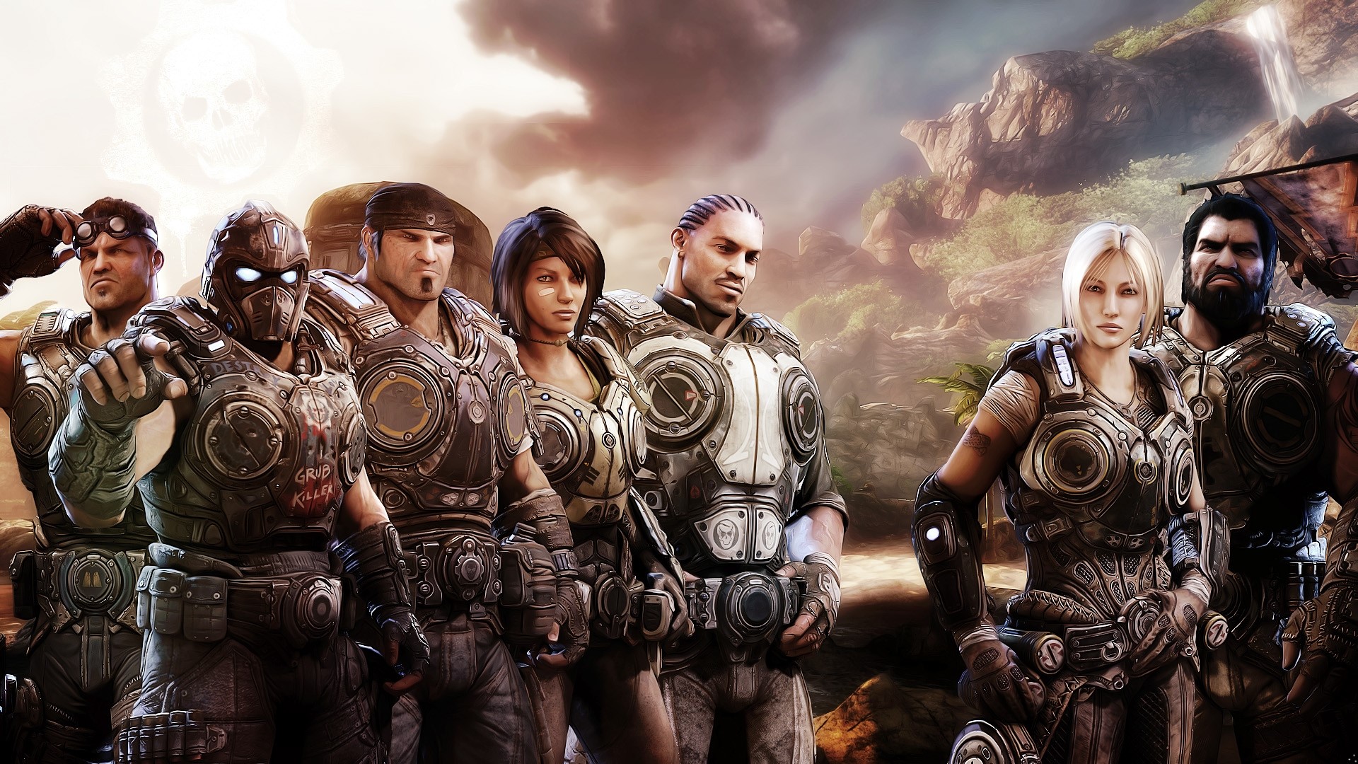 Gears of War 3 characters in a landscape HD Wallpaper