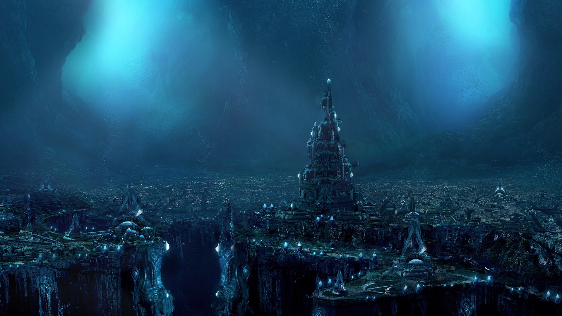 Underwater Cityscape with Futuristic Architecture HD Wallpaper