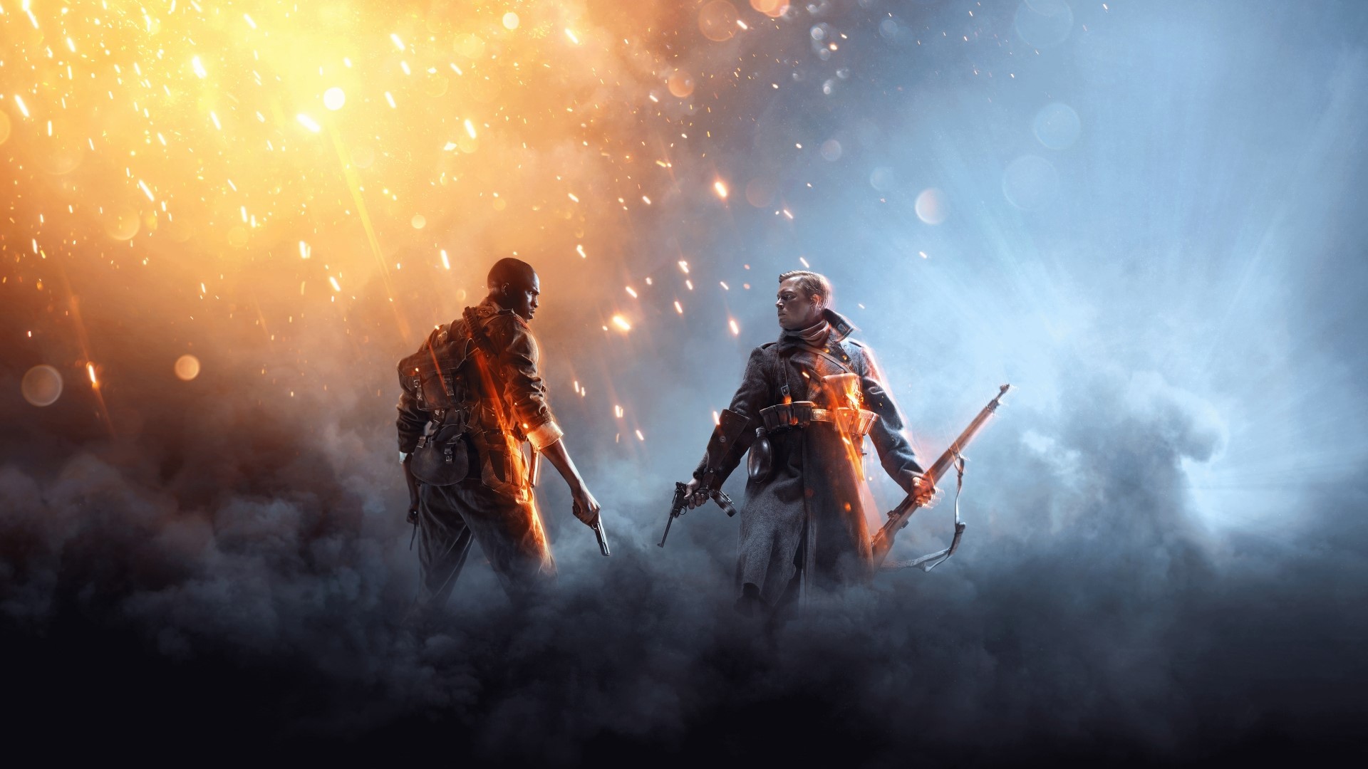 Battlefield soldiers in smoke and fire HD Wallpaper