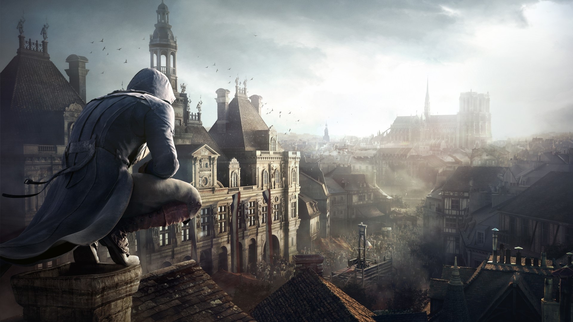 Arno Dorian from Assassins Creed overlooking Paris HD Wallpaper