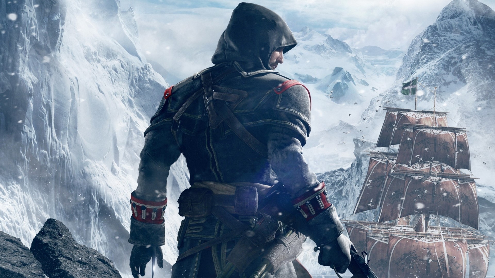 Assassin from Assassin's Creed in snowy mountains with ship HD Wallpaper