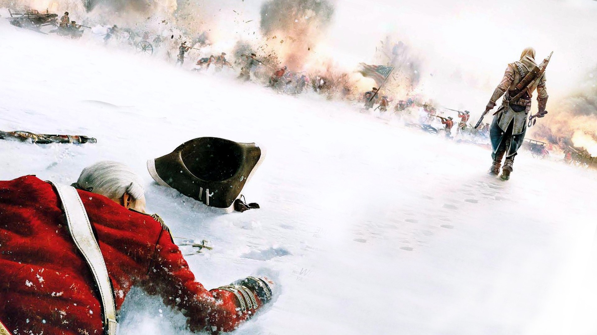 Connor from Assassin's Creed 3 in a snowy battle HD Wallpaper