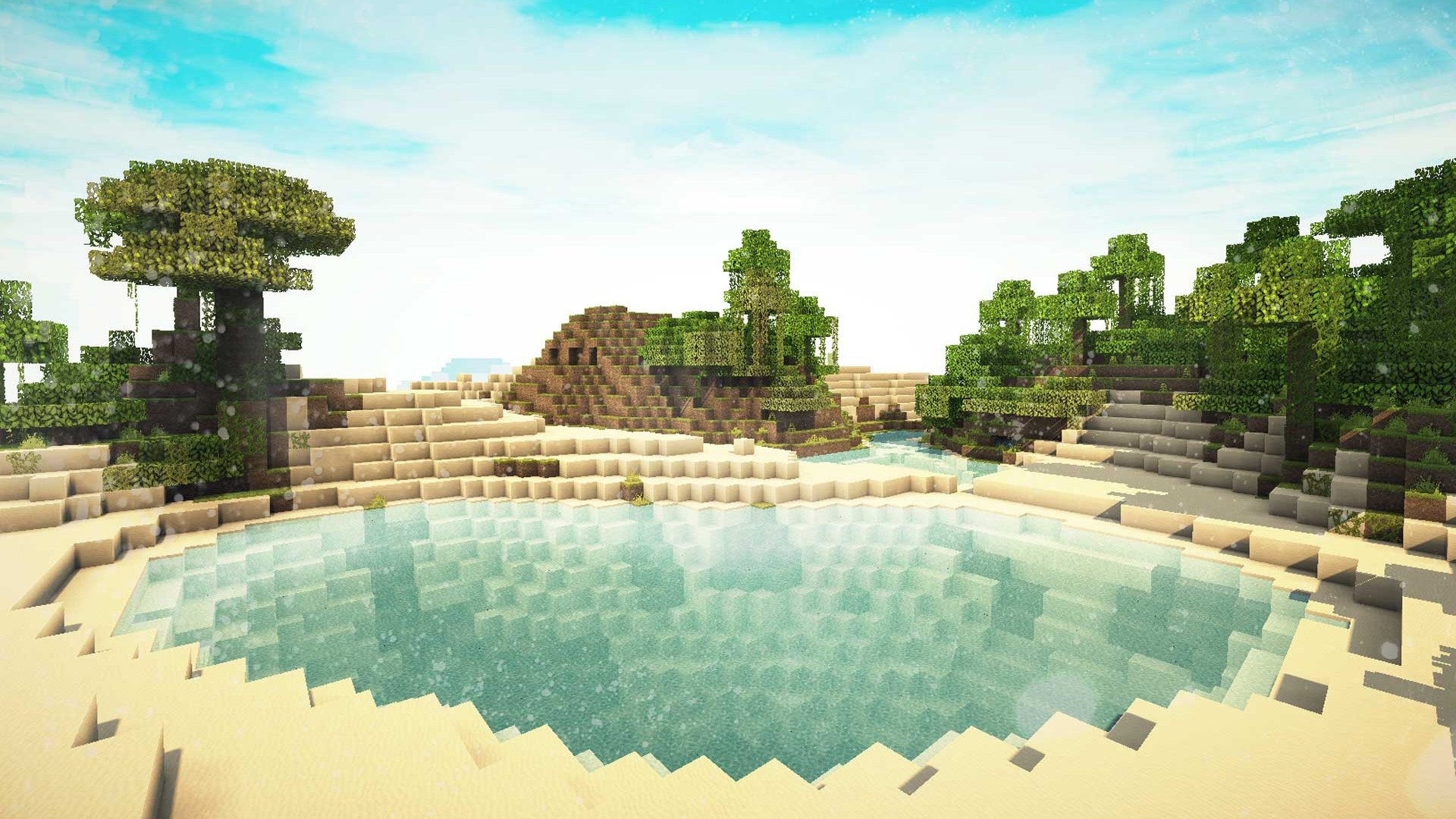 Minecraft island with water and trees HD Wallpaper