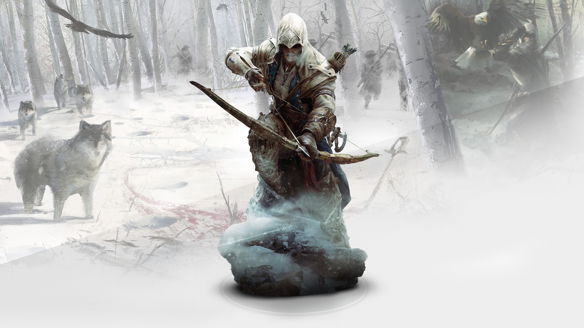 Ratonhnhaketon from Assassin's Creed 3 in a snowy forest HD Wallpaper