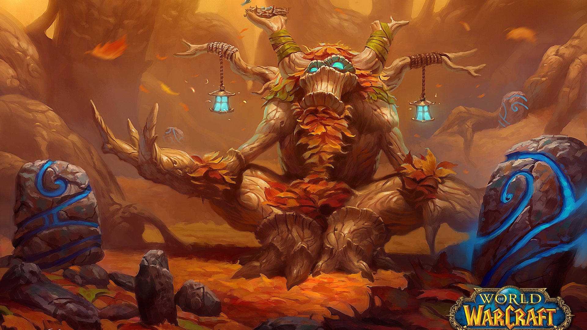 World of Warcraft Treant with Lanterns and Runestones HD Wallpaper