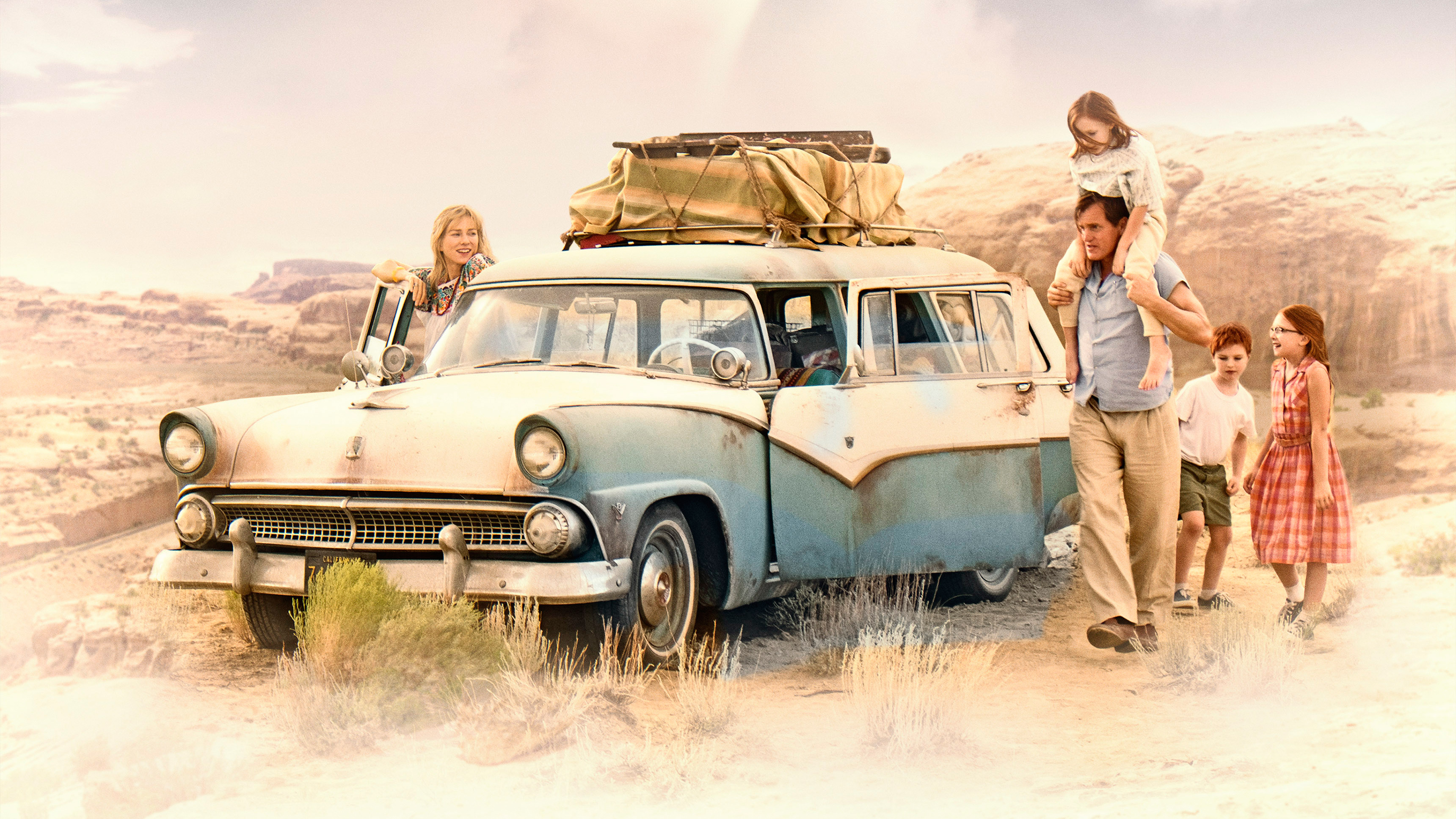 The Glass Castle family road trip in a vintage car HD Wallpaper