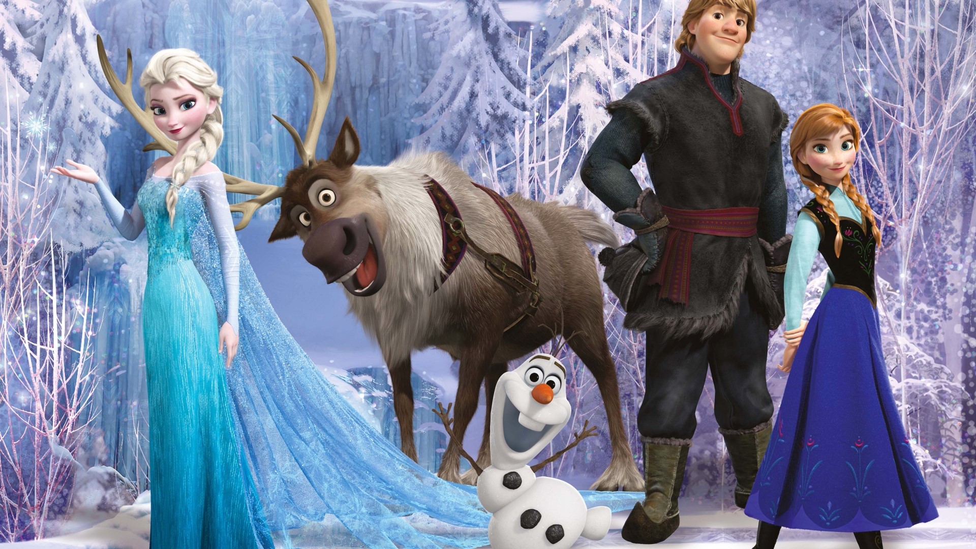 Elsa, Anna, Kristoff, Sven, and Olaf from Frozen HD Wallpaper
