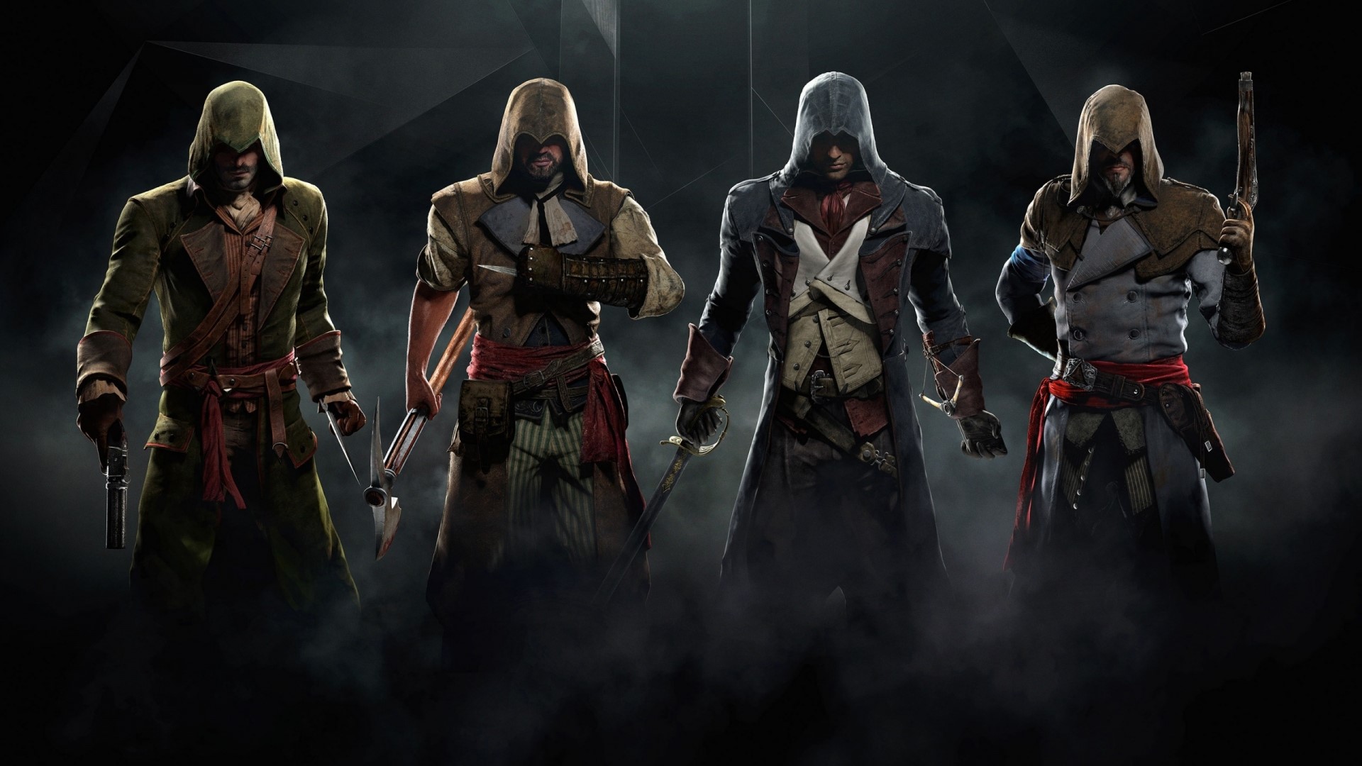 The Assassins Creed characters in historical costumes HD Wallpaper