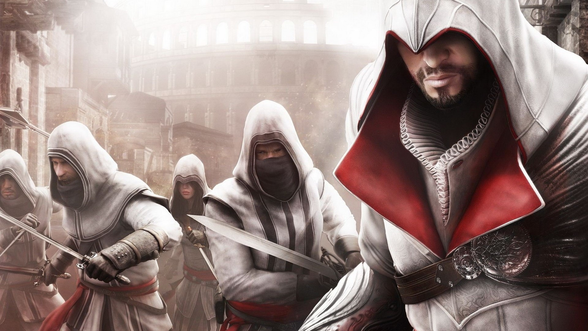Assassins from Assassins Creed in front of the Colosseum HD Wallpaper