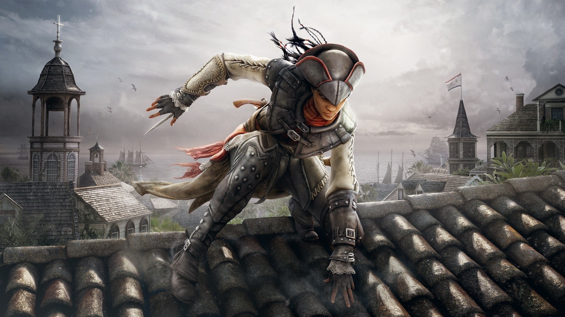 Aveline de Grandpré from Assassin's Creed III: Liberation on rooftops HD Wallpaper