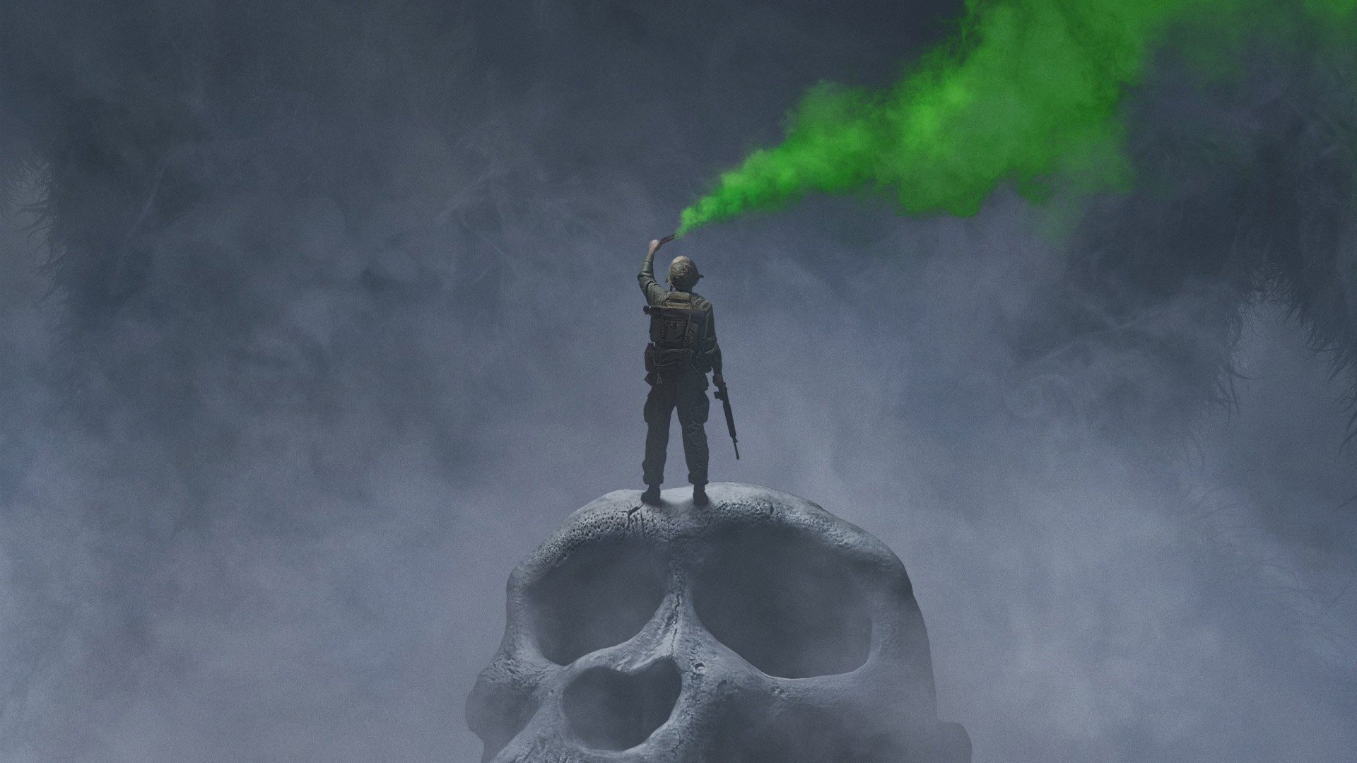 Soldier with green smoke on Skull Island HD Wallpaper