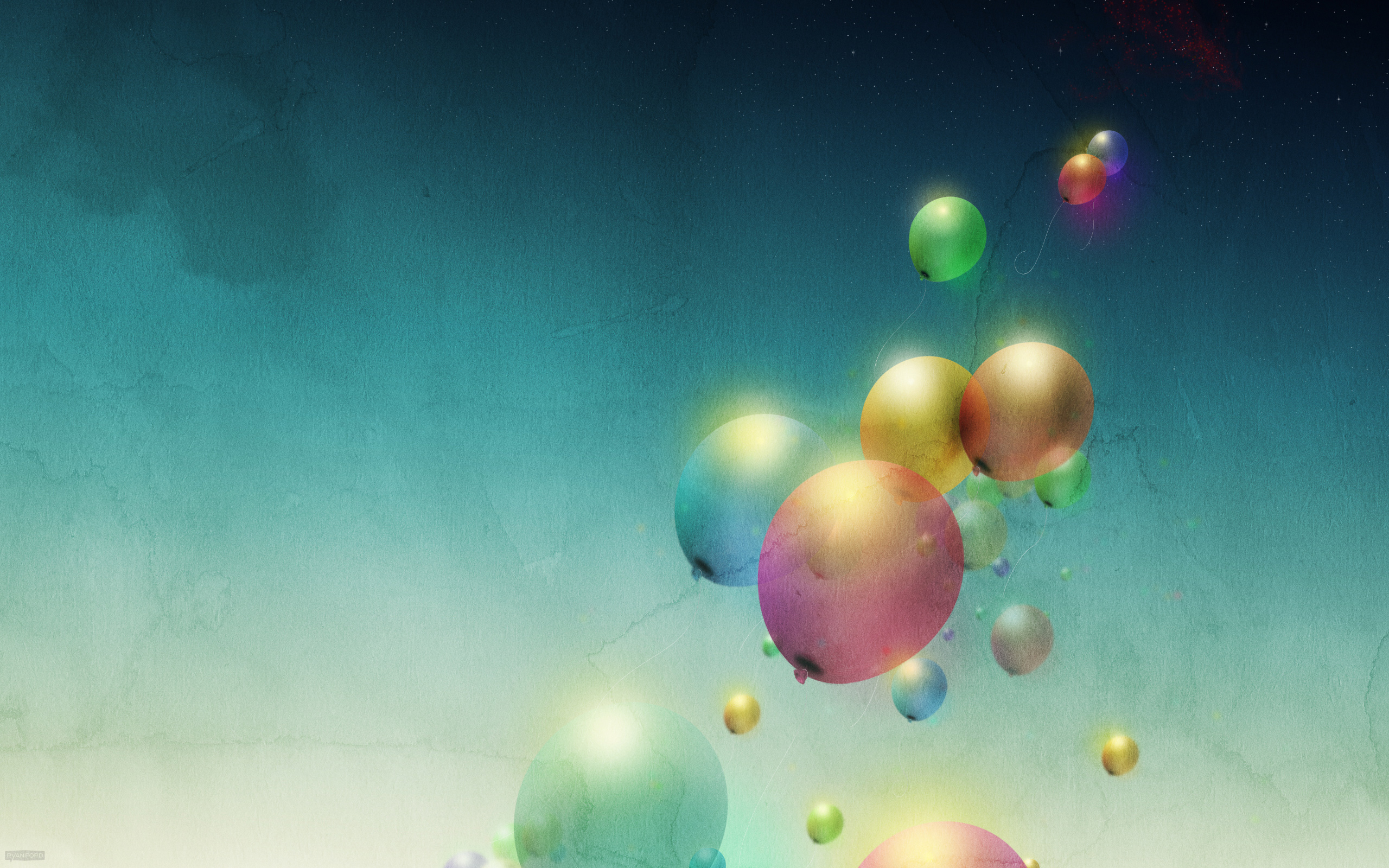 Colorful balloons flying in a grunge-effect sky HD Wallpaper
