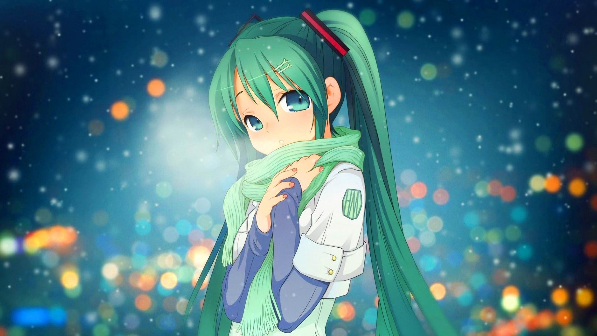 Hatsune Miku Anime Girl with Scarf HD Wallpaper