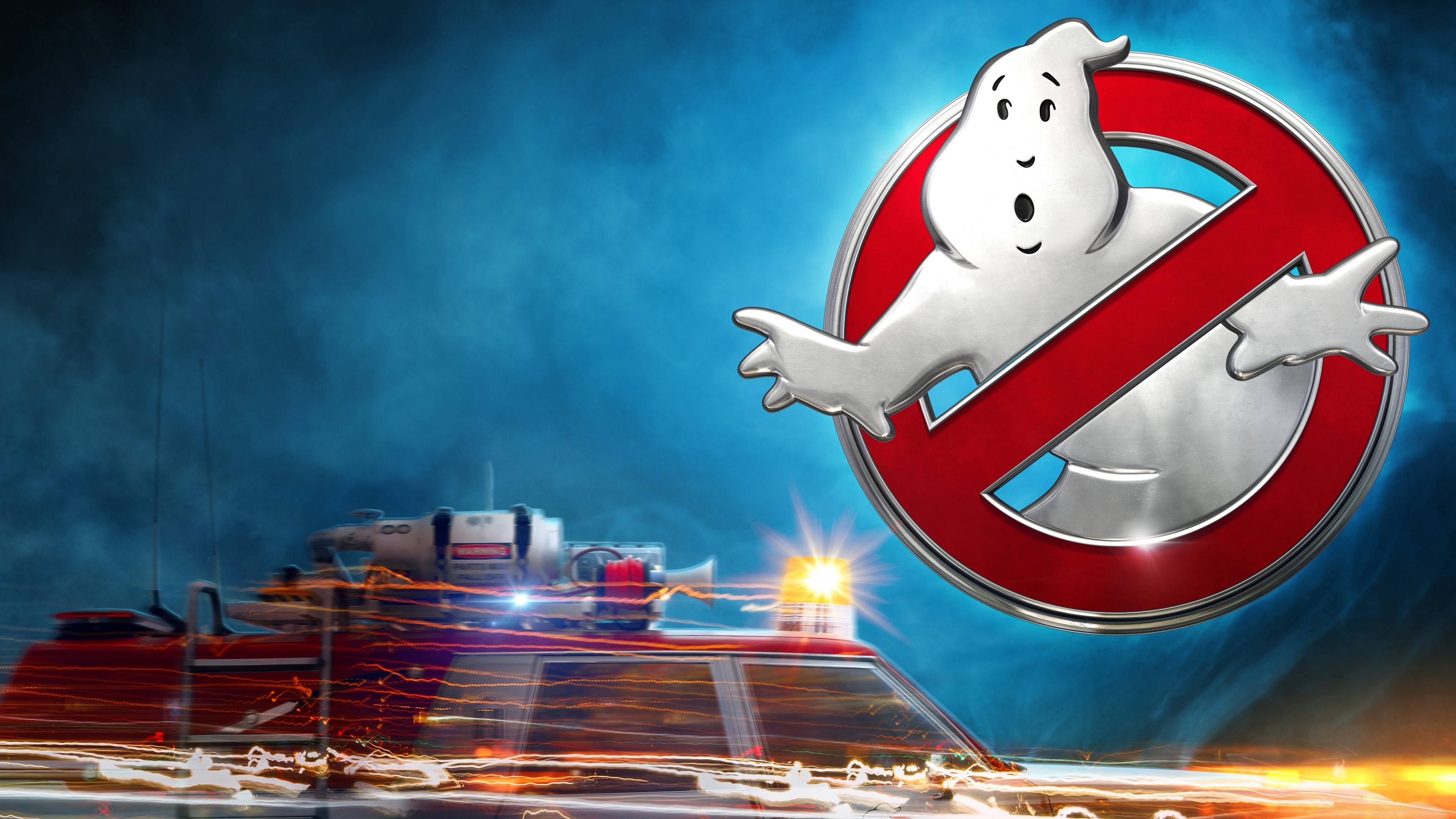 4K Ghostbusters Logo and Ecto-1 HD Wallpaper