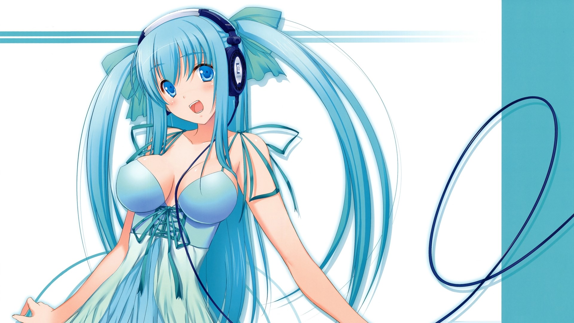 Hatsune Miku from Vocaloid wearing headphones HD Wallpaper