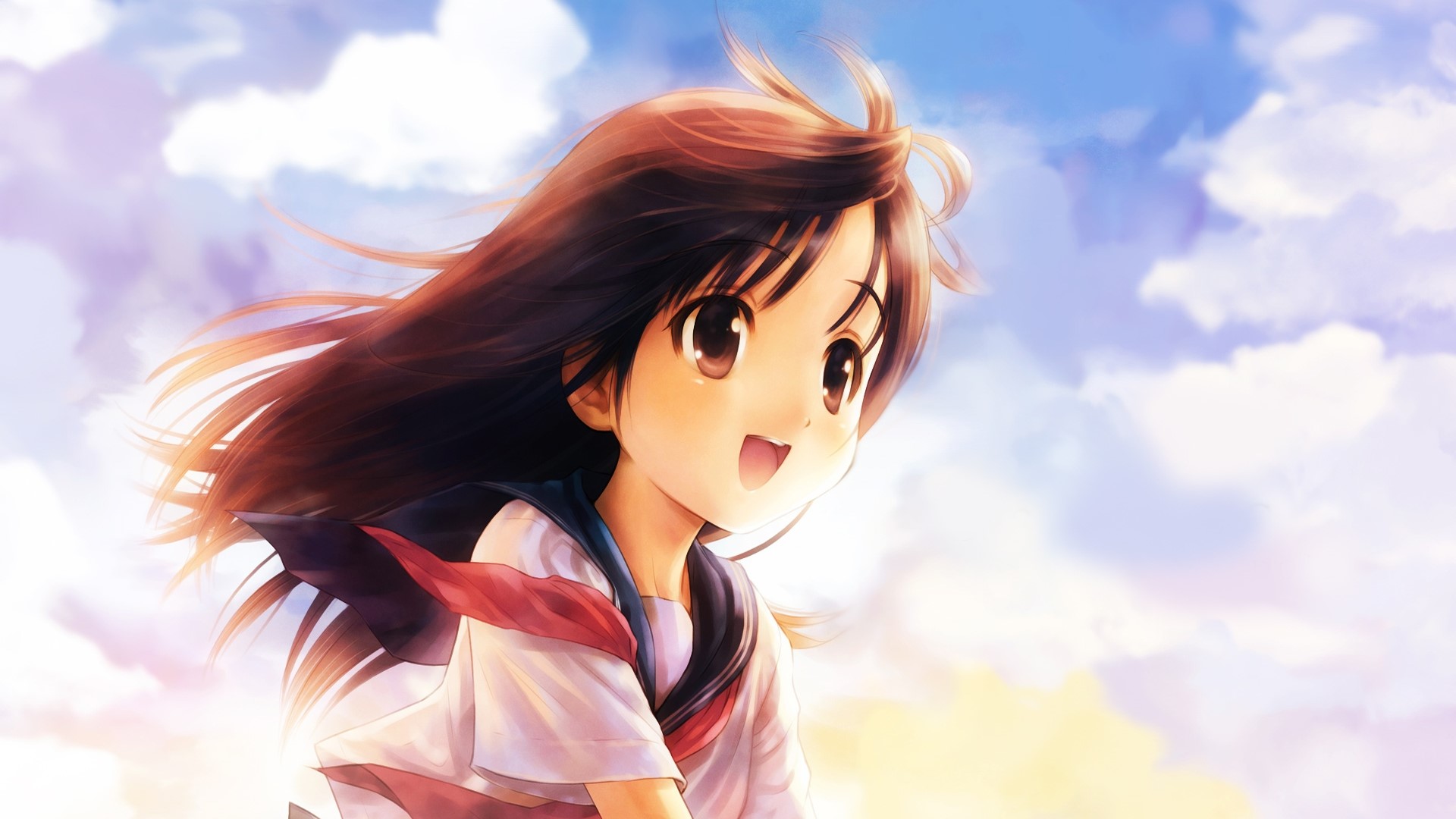 Anime Girl in School Uniform Under the Sky HD Wallpaper