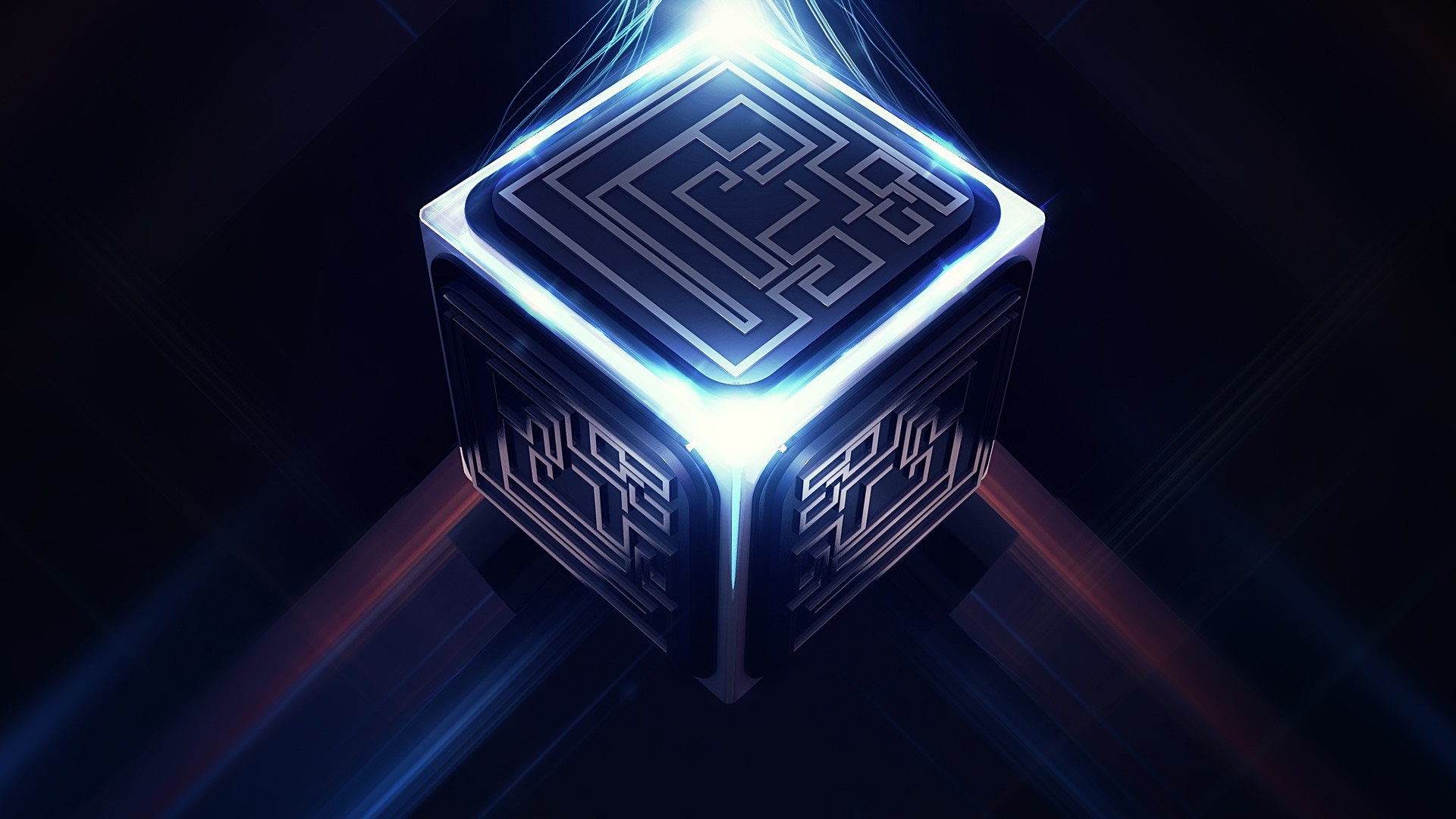 Glowing Cube with Circuitry Pattern HD Wallpaper