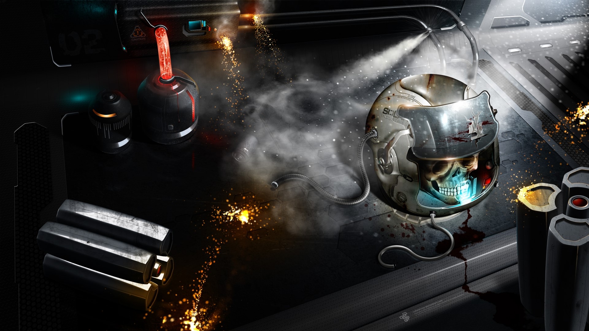 Sci-fi Helmet with Skull and Glowing Tubes HD Wallpaper