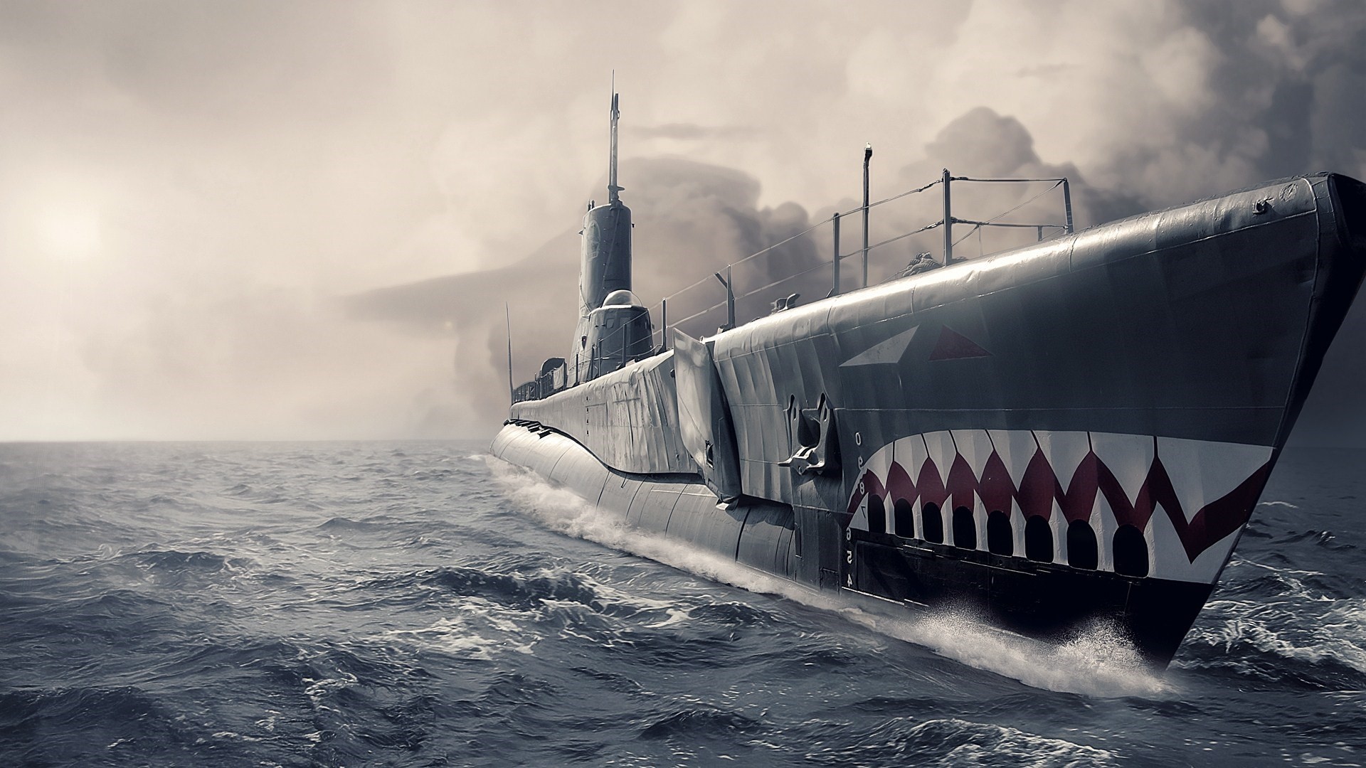 Submarine with Shark Teeth Artwork HD Wallpaper
