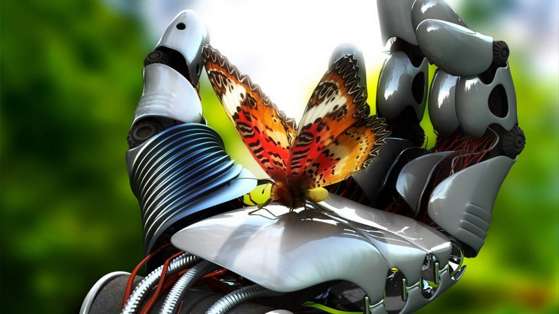 Robot hand with a butterfly HD Wallpaper