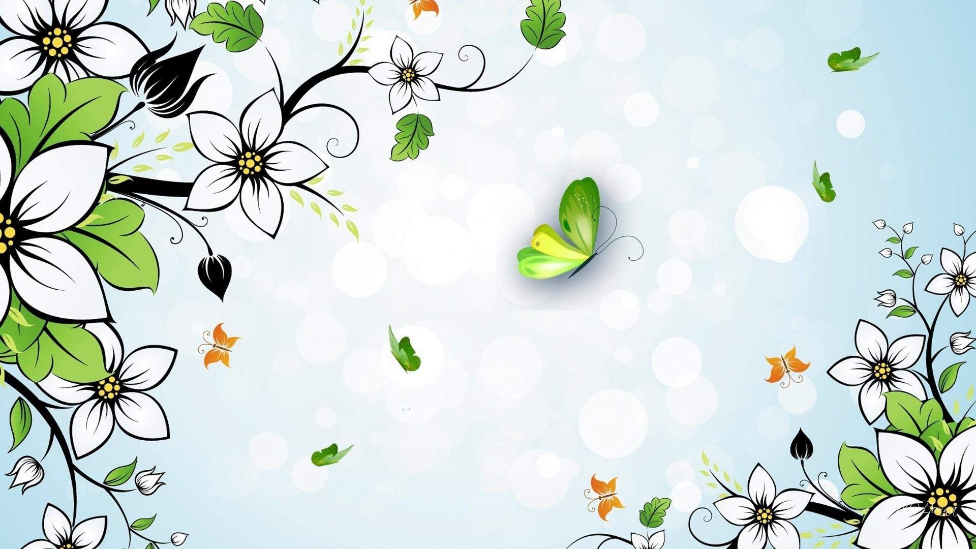 Spring vector art with flowers and butterflies HD Wallpaper