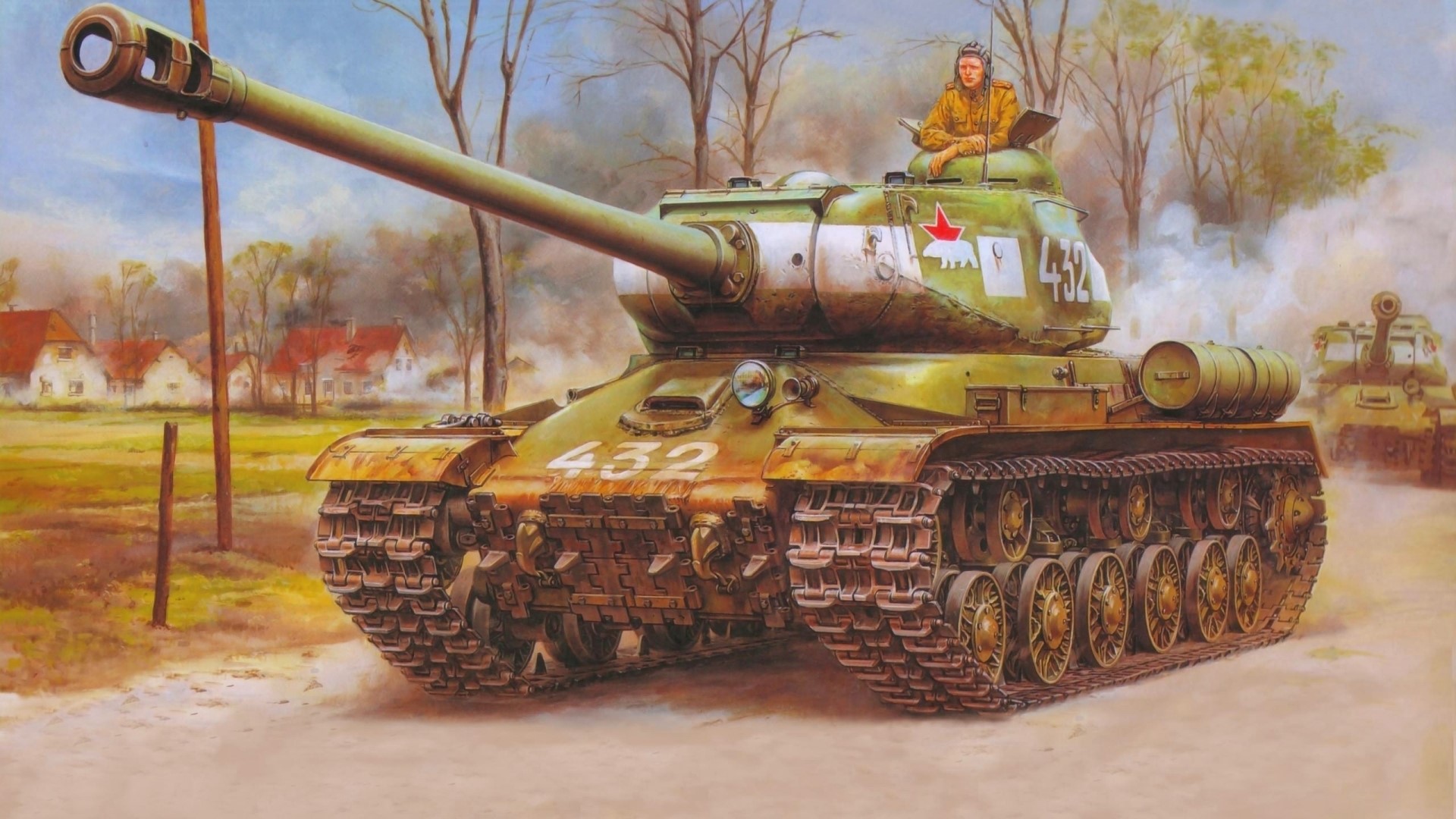 Soviet IS-2 heavy tank in a rural setting HD Wallpaper