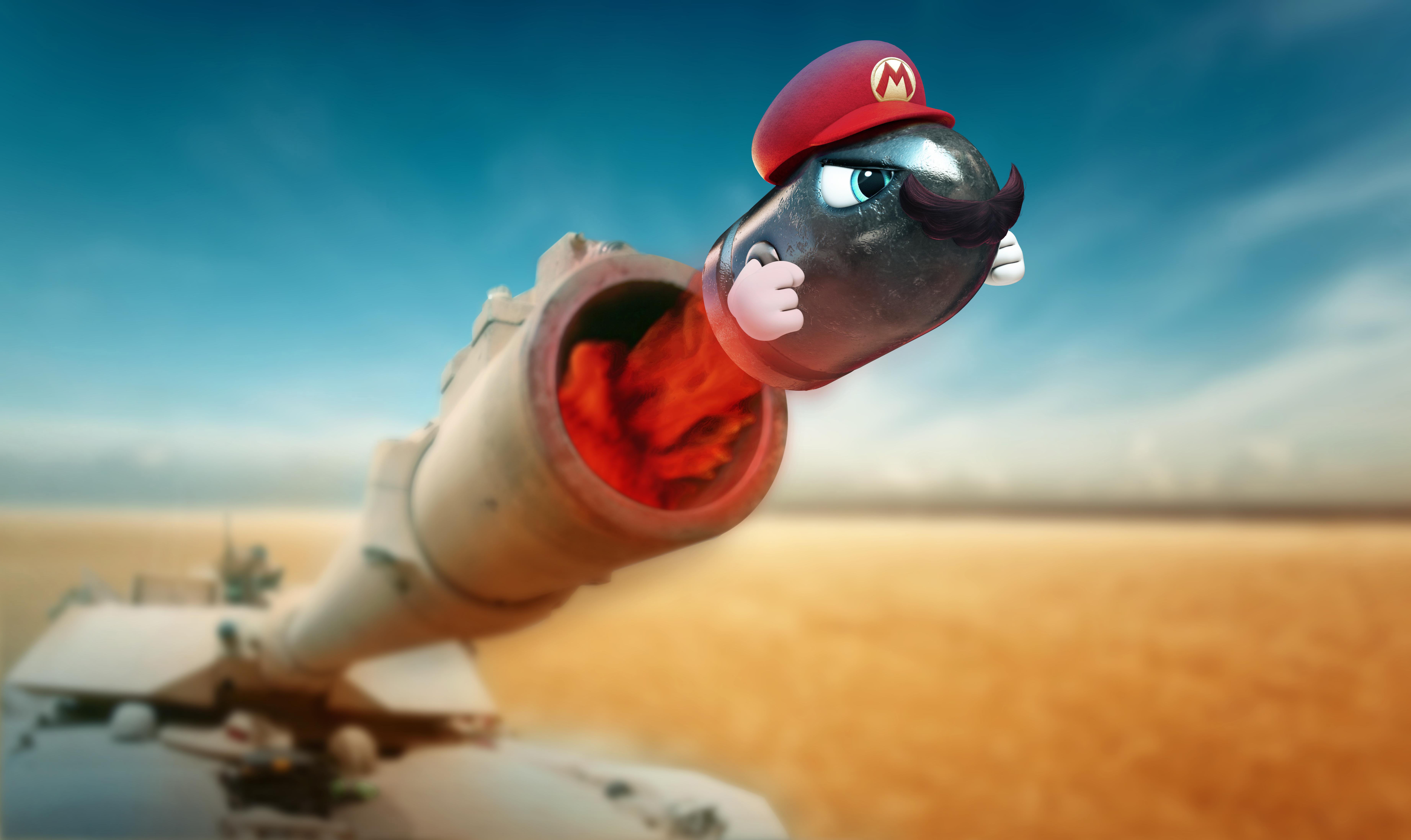 Bullet Bill from Super Mario Odyssey firing from a tank HD Wallpaper
