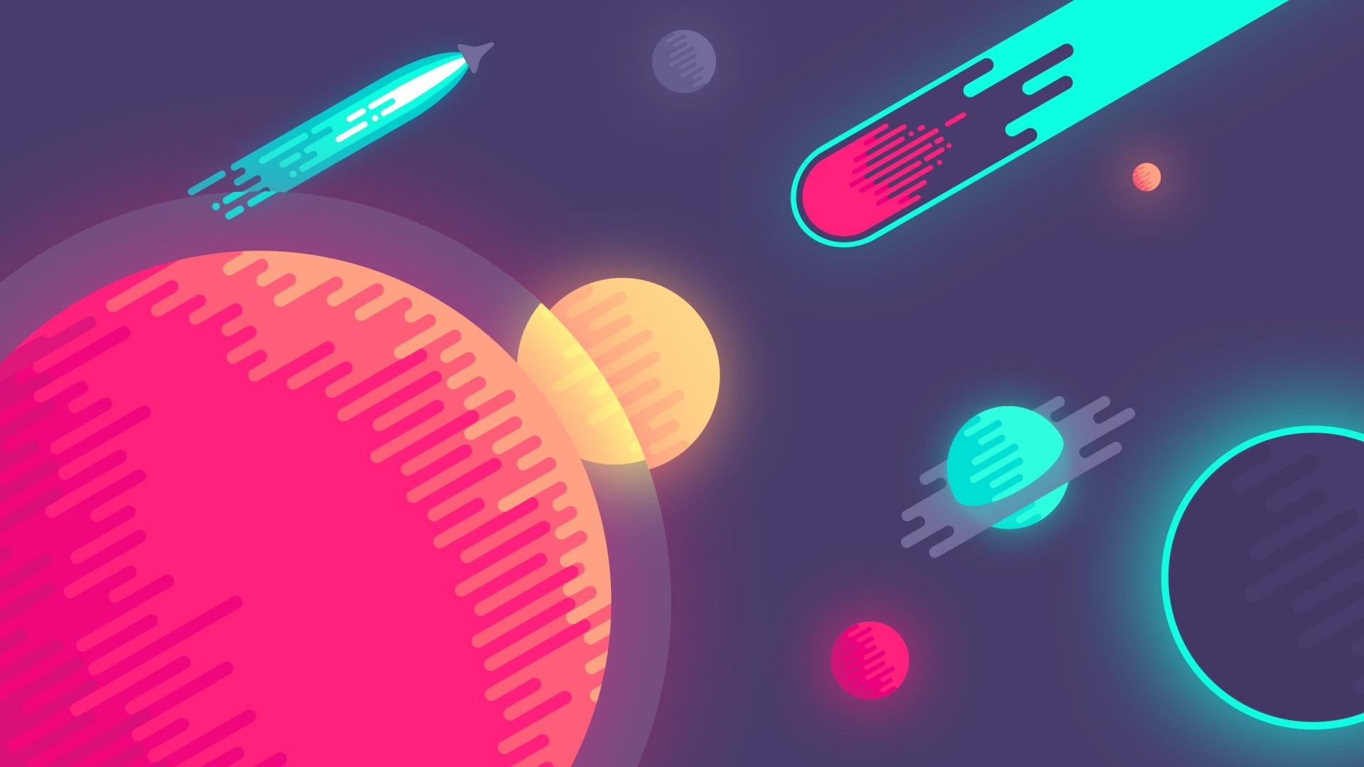 Space illustration with planets and comets HD Wallpaper