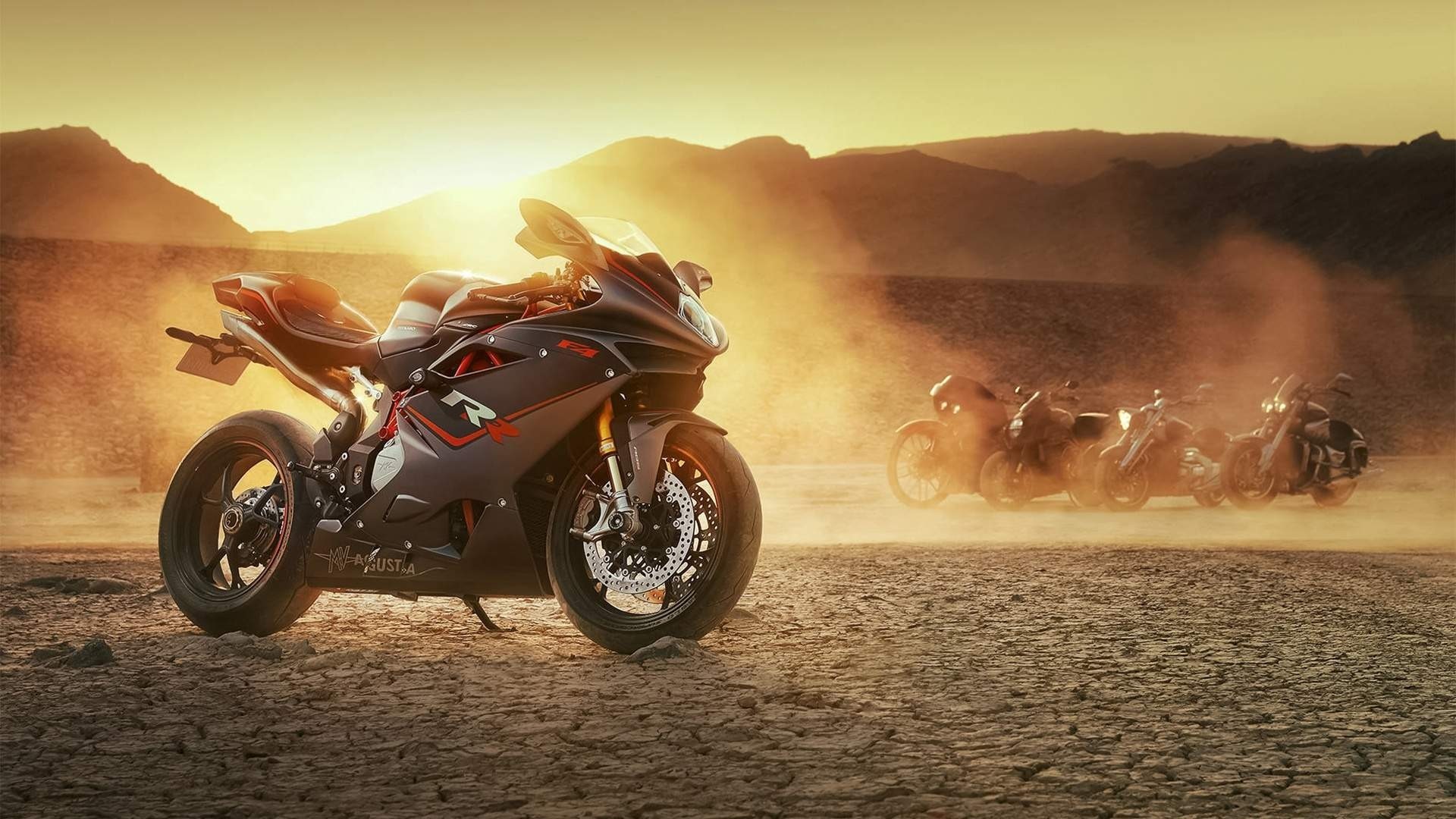 MV Agusta F4RR motorcycle in desert landscape HD Wallpaper