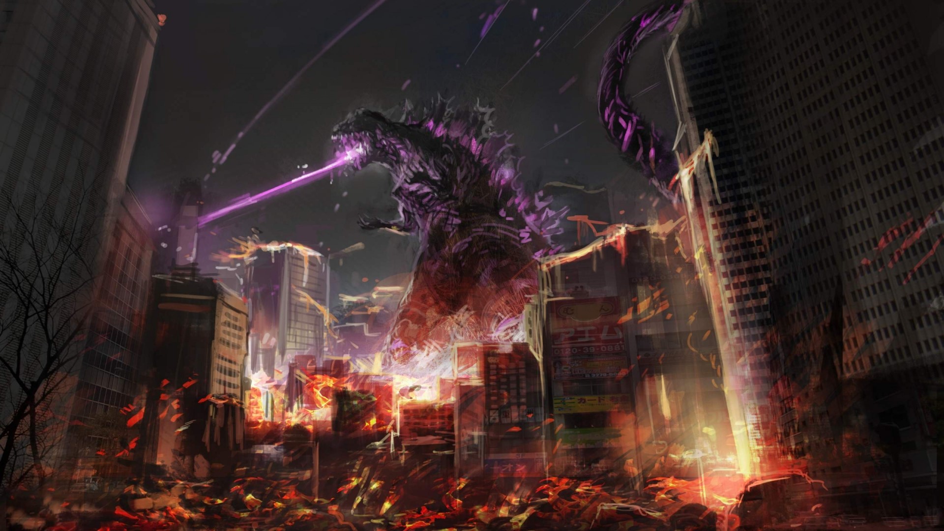 Godzilla attacking a city HD Wallpaper