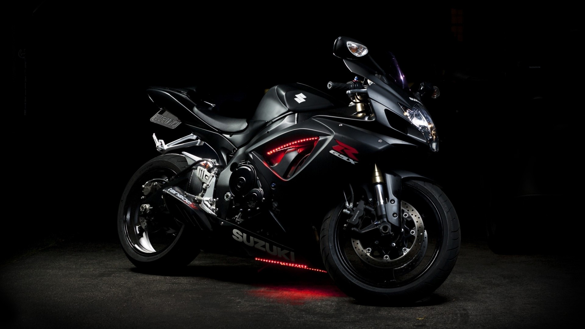 Black Suzuki GSX-R motorcycle with red LED lights HD Wallpaper