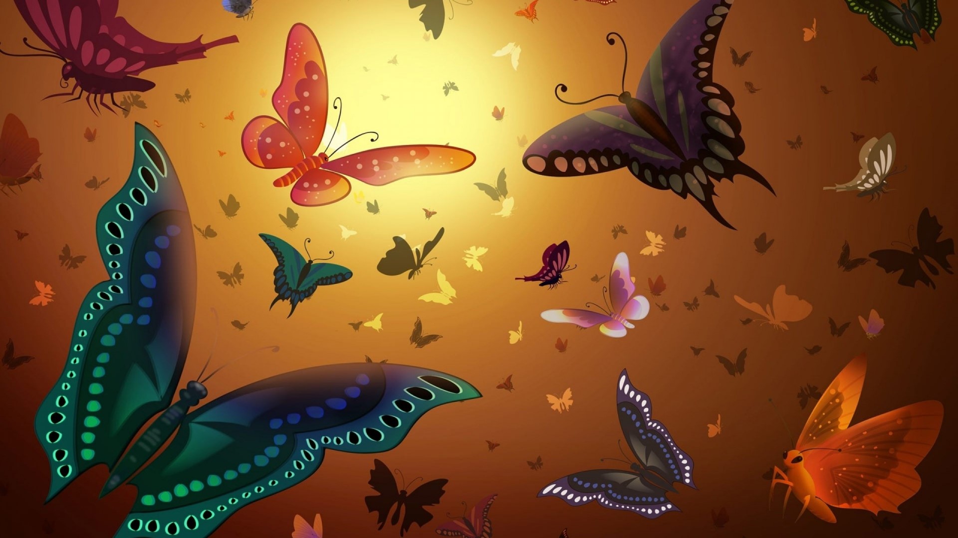 Butterflies in various colors and sizes HD Wallpaper