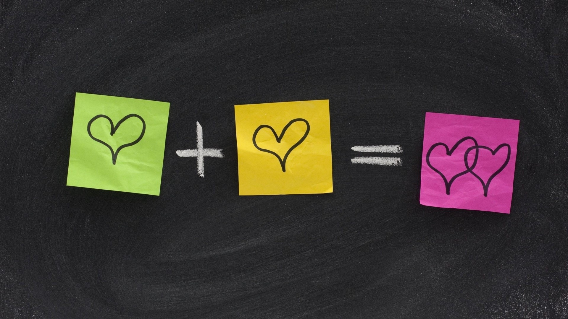 Love equation with hearts on sticky notes HD Wallpaper