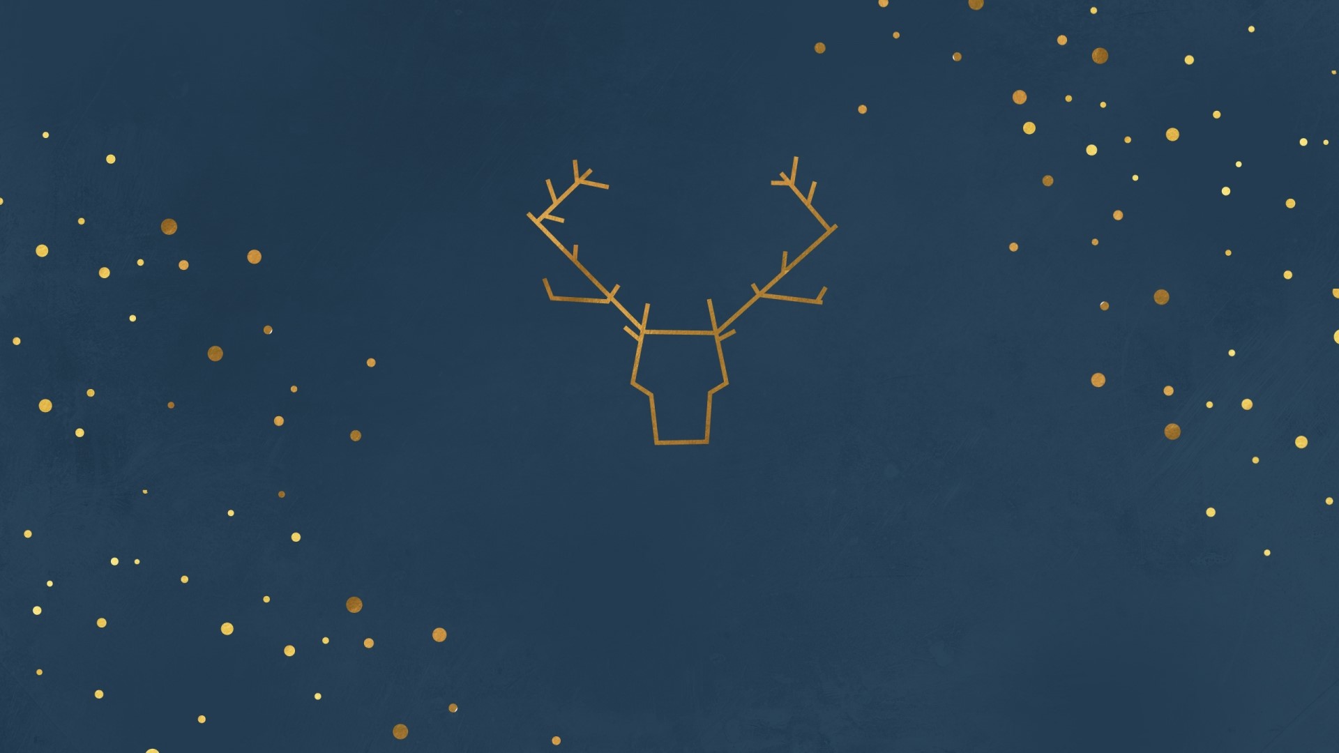 Minimalist golden reindeer illustration on dark blue background with gold confetti HD Wallpaper
