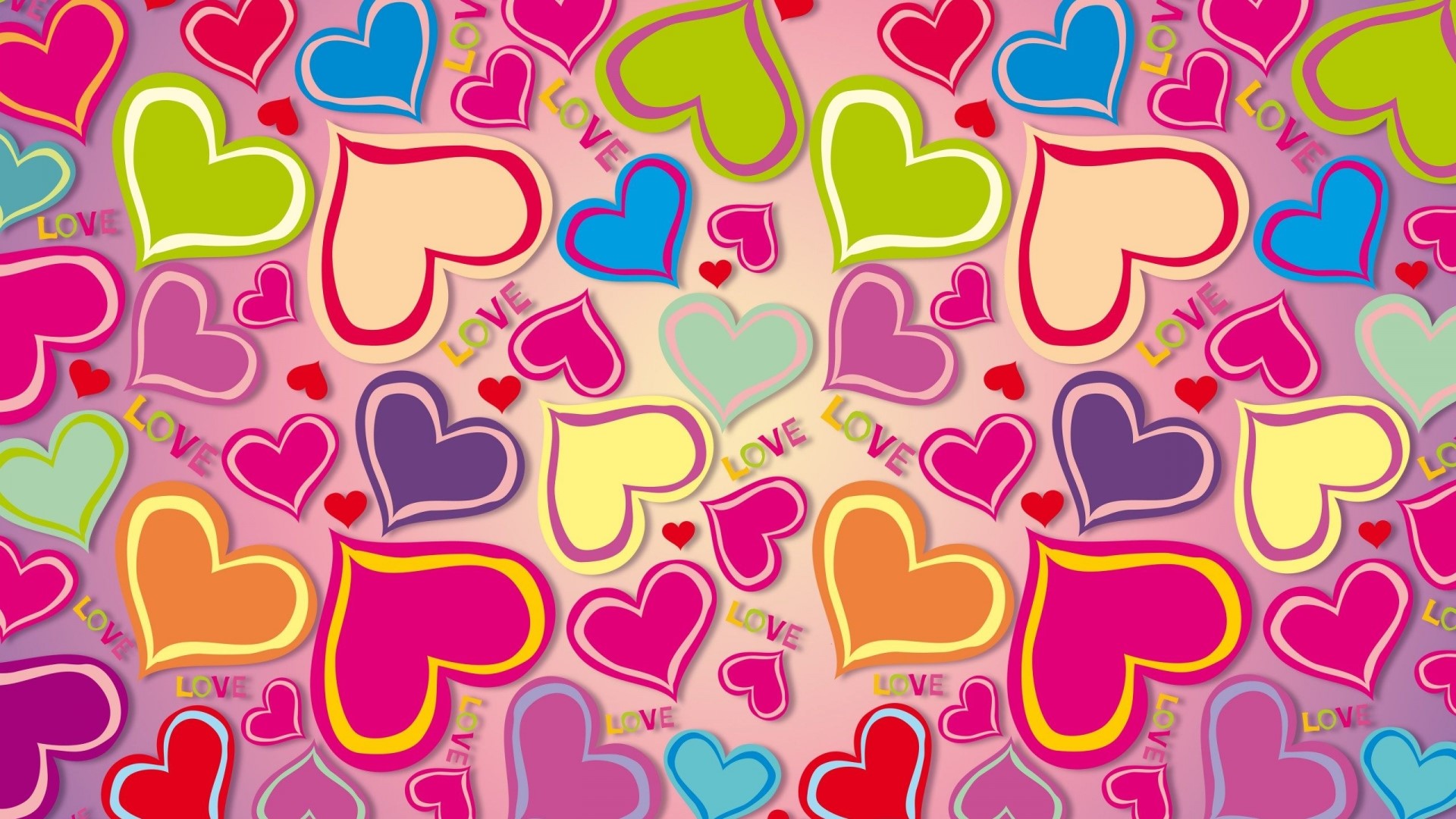 Colorful Hearts with Love Text Pattern HD Wallpaper