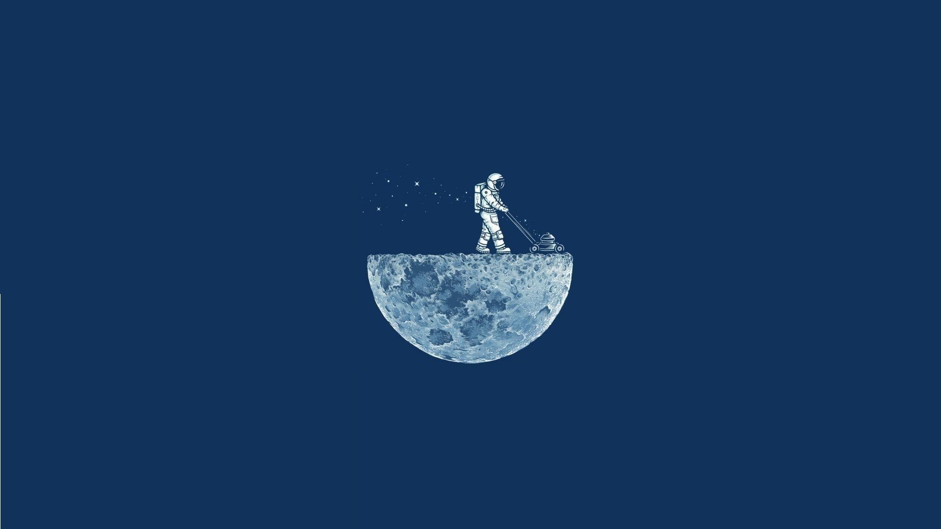 Astronaut mowing the moon HD Wallpaper