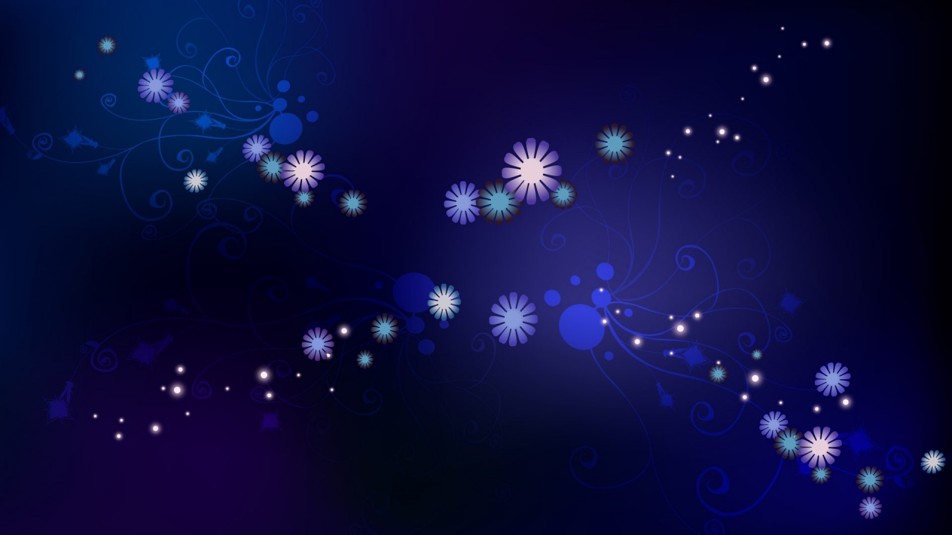 Blue floral design with glowing particles HD Wallpaper