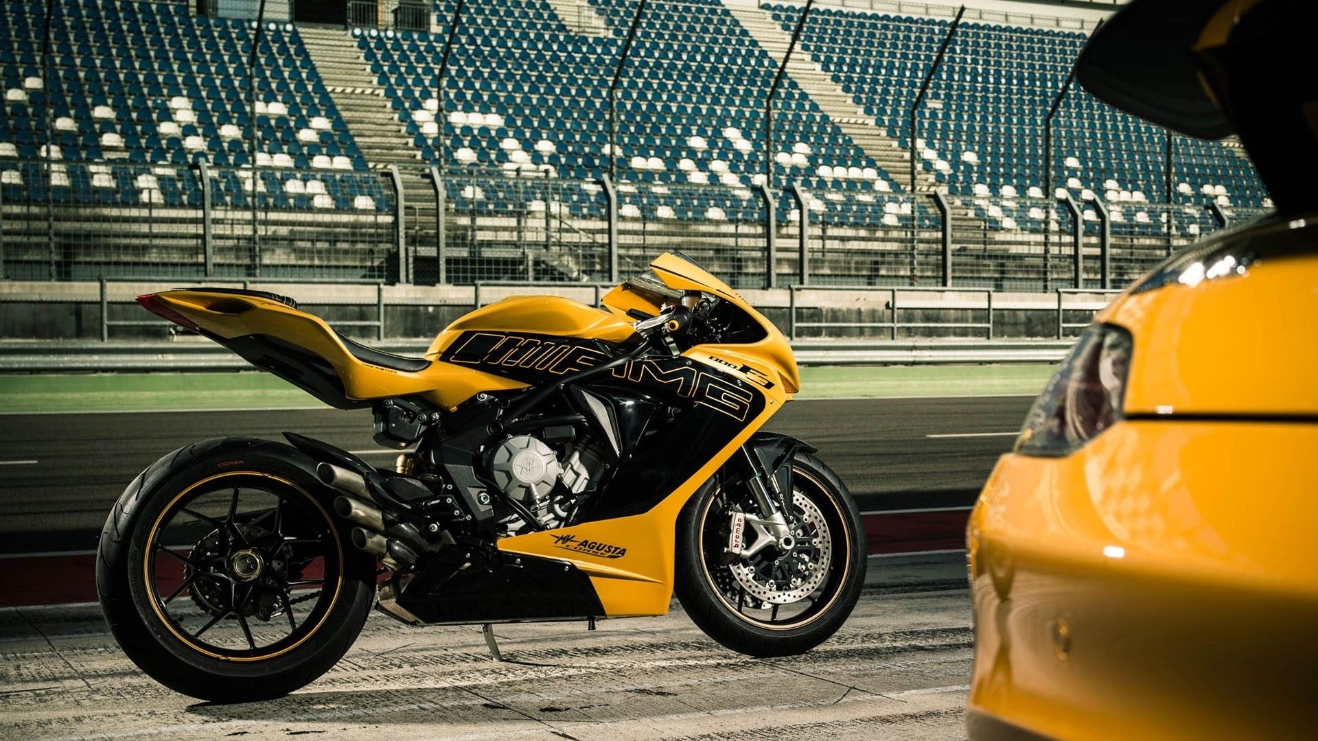 Yellow MV Agusta F3 800 Motorcycle on Race Track HD Wallpaper