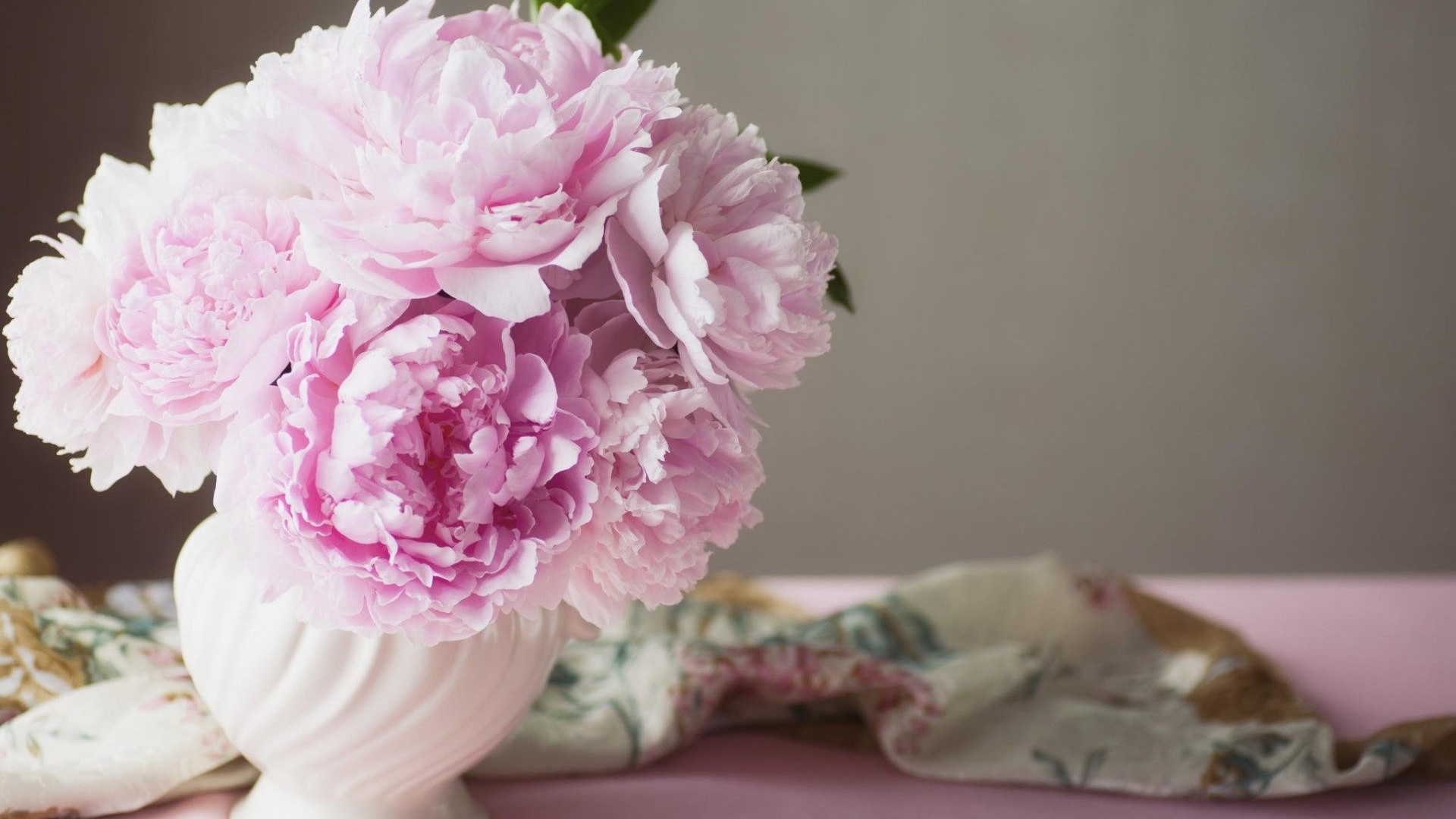 Pink Peonies in a White Vase HD Wallpaper