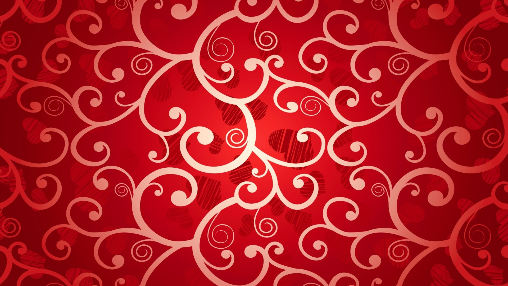 Red Swirling Vines with Hearts Pattern HD Wallpaper