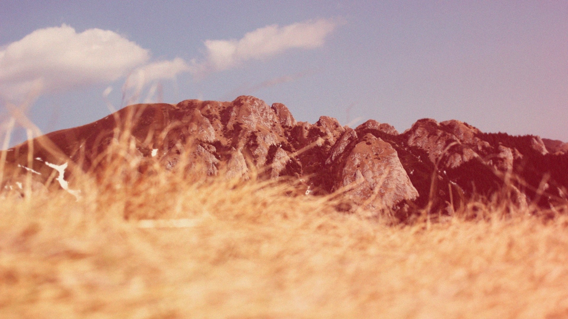 Mountain crest with yellow grass and clouds HD Wallpaper
