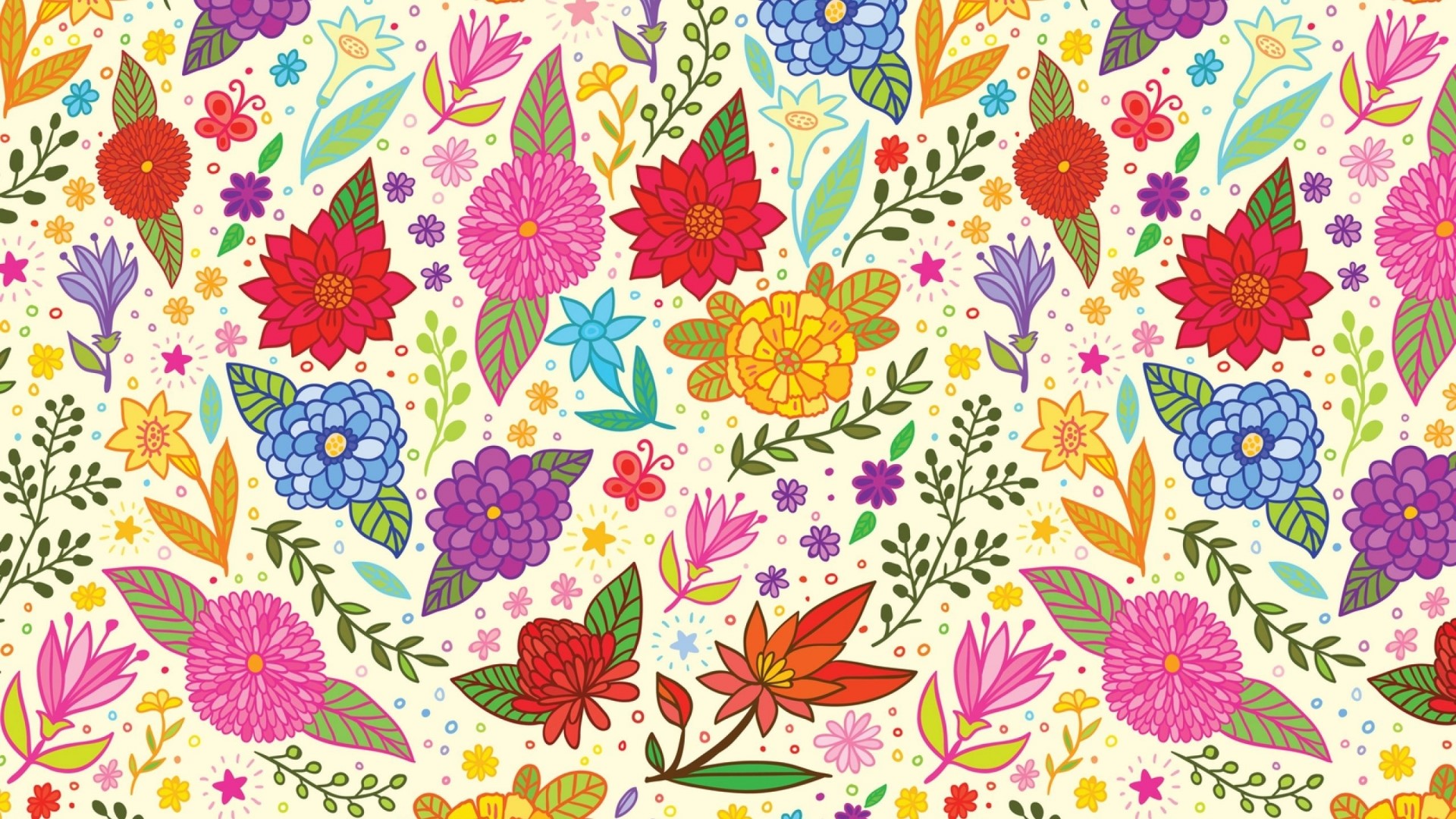 Colorful Hand-Drawn Floral Pattern HD Wallpaper