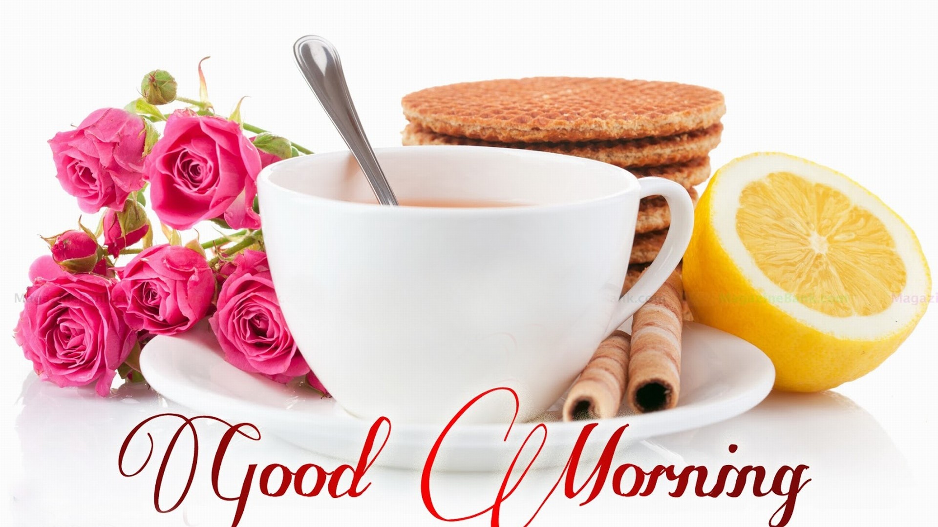 Good Morning Tea with Roses and Lemon HD Wallpaper
